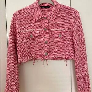 Zara Cropped Pink and White Jacket